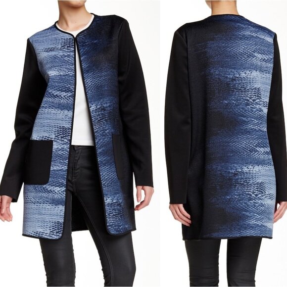T Tahari Cardigan Long Blazer Small Jacket Duster Blue Black Ombré Snake Print - Picture 1 of 9